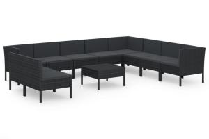 Salon de jardin meuble d'extérieur ensemble de mobilier 11 pièces avec coussins résine tressée noir 02_0015454
