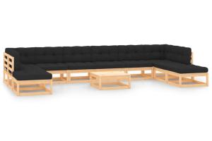 Salon de jardin meuble d'extérieur ensemble de mobilier 11 pièces avec coussins anthracite pin massif 02_0015285