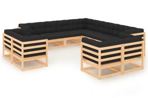 Salon de jardin meuble d'extérieur ensemble de mobilier 11 pièces avec coussins anthracite pin massif 02_0015286
