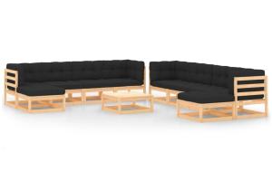 Salon de jardin meuble d'extérieur ensemble de mobilier 11 pièces avec coussins anthracite pin massif 02_0015288