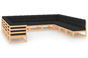 Salon de jardin meuble d'extérieur ensemble de mobilier 11 pièces avec coussins anthracite pin massif 02_0015289