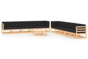 Salon de jardin meuble d'extérieur ensemble de mobilier 11 pièces avec coussins anthracite pin massif 02_0015290