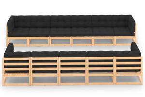 Salon de jardin meuble d'extérieur ensemble de mobilier 11 pièces avec coussins anthracite pin massif 02_0015292