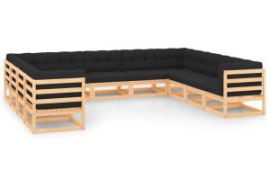 Salon de jardin meuble d'extérieur ensemble de mobilier 11 pièces avec coussins anthracite pin massif 02_0015293