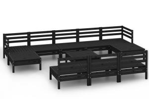 Salon de jardin meuble d'extérieur ensemble de mobilier 11 pièces noir bois de pin massif 02_0015524