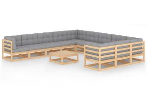 Salon de jardin meuble d'extérieur ensemble de mobilier 12 pièces avec coussins bois de pin massif 02_0015550