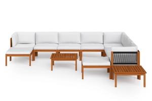 Salon de jardin meuble d'extérieur ensemble de mobilier 12 pièces avec coussins crème bois d'acacia solide 02_0015568