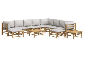 Salon de jardin meuble d'extérieur ensemble de mobilier 12 pièces avec coussins gris clair bambou 02_0015585