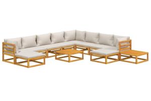 Salon de jardin meuble d'extérieur ensemble de mobilier 12 pièces avec coussins gris clair bois massif 02_0015586