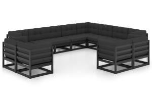 Salon de jardin meuble d'extérieur ensemble de mobilier 12 pièces avec coussins noir bois de pin massif 02_0015630