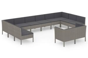 Salon de jardin meuble d'extérieur ensemble de mobilier 12 pièces avec coussins résine tressée gris 02_0015644