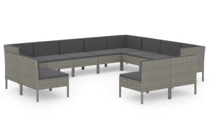 Salon de jardin meuble d'extérieur ensemble de mobilier 12 pièces avec coussins résine tressée gris 02_0015645