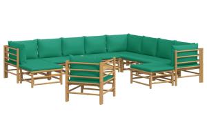 Salon de jardin meuble d'extérieur ensemble de mobilier 12 pièces avec coussins vert bambou 02_0015675