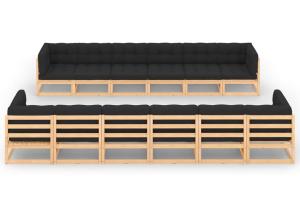 Salon de jardin meuble d'extérieur ensemble de mobilier 12 pièces avec coussins anthracite pin massif 02_0015535