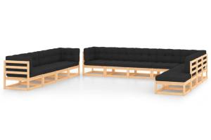 Salon de jardin meuble d'extérieur ensemble de mobilier 12 pièces avec coussins anthracite pin massif 02_0015537