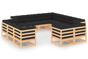 Salon de jardin meuble d'extérieur ensemble de mobilier 12 pièces avec coussins anthracite pin massif 02_0015539