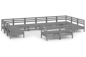 Salon de jardin meuble d'extérieur ensemble de mobilier 12 pièces gris bois de pin massif 02_0015710