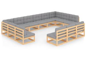Salon de jardin meuble d'extérieur ensemble de mobilier 13 pièces avec coussins bois de pin massif 02_0015725