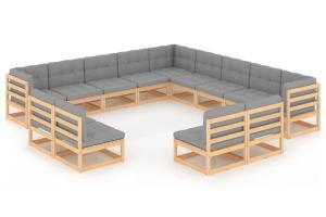 Salon de jardin meuble d'extérieur ensemble de mobilier 13 pièces avec coussins bois de pin massif 02_0015727