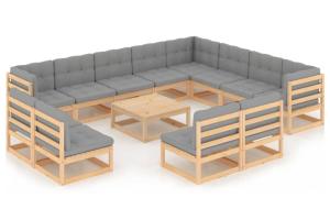 Salon de jardin meuble d'extérieur ensemble de mobilier 13 pièces avec coussins bois de pin massif 02_0015729