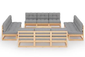 Salon de jardin meuble d'extérieur ensemble de mobilier 13 pièces avec coussins bois de pin massif 02_0015730