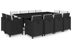 Salon de jardin meuble d'extérieur ensemble de mobilier 13 pièces avec coussins résine tressée noir 02_0015783