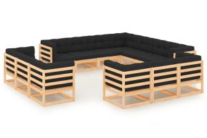 Salon de jardin meuble d'extérieur ensemble de mobilier 13 pièces avec coussins anthracite pin massif 02_0015719