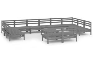 Salon de jardin meuble d'extérieur ensemble de mobilier 13 pièces gris bois de pin massif 02_0015818