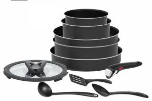Seb compact L2599102 Set 10 pieces : 2 Poeles 24/26cm + 2 Casseroles 16/18cm + 1 Sauteuse 24cm + 3 ustensiles + 1 Poignée amo…