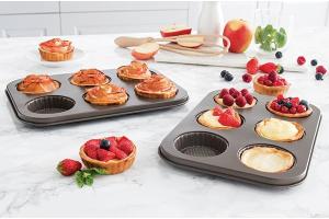 Set 2 plaques de 6 tartelettes acier revêtu Mathon
