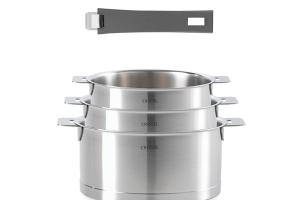 Set de 3 casseroles Strate 16 à 20 cm avec poignée Mutine grise Cristel