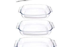 Set 3 plats à four en verre et poire à jus