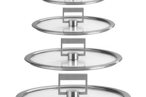 Set 4 couvercles en verre poignée carrée Strate 14, 16, 18 et 20 cm Cristel