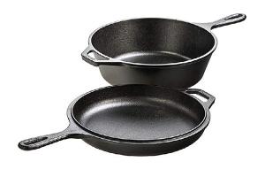 Set poêle 26 cm et sauteuse 3L en fonte naturelle avec double poignées Lodge