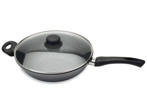Wok revêtement Dur comme la pierre 28 cm et couvercle en verre
