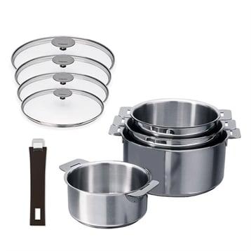 Lot de 4 casseroles Mutine avec poignée amovible et couvercles Cristel