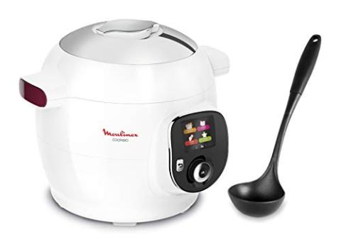Moulinex Cookeo + louche, Multicuiseur intelligent, Capacité 6 L, Guide pas à pas, Cuisson sous pression, Rapide, Blanc CE700100