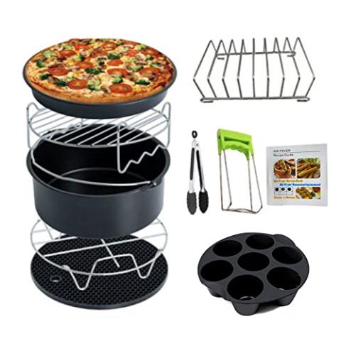 HANXIUCAO Accessoires de Friteuse à Air Ensemble de 10 Pièces de 8 Pouces Adapté de Air Fryer 5,2 à 5,8 QT, Avec Revêtement Antiadhésif,Lavable en Machine(19.8CM, Noir)