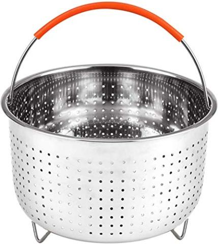 MIWAT Panier à Vapeur en INOX avec Poignée en Silicon, Accessoires cookeo pour autocuiseur Compatible avec La Plupart des Autocuiseurs, Idéal pour Cuire à la Vapeur des Légumes