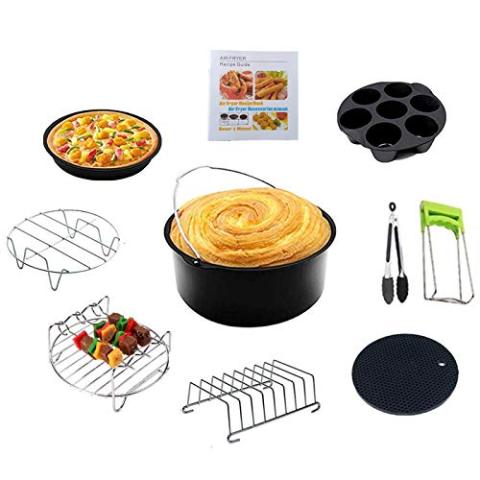 Accessoires pour friteuses à Air Ensemble de 10 Pièces de 8 Pouces Avec Revêtement Antiadhésif, Adapté aux Accessoires de Friteuse à Air de 5.2-5.8QT. (noir, 8in)