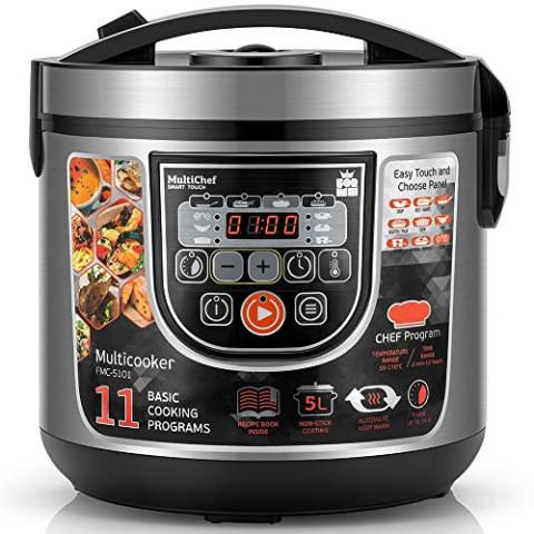 ForMe Multicuiseur 5L I 860W Cuiseur Riz 11 Programmes Cuisson I Cuiseur Vapeur I Fonction Maintien au Chaud I Cuve Intérieure Mesure I Boîtier en Aluminium Brossé Inox Digital Multicooker