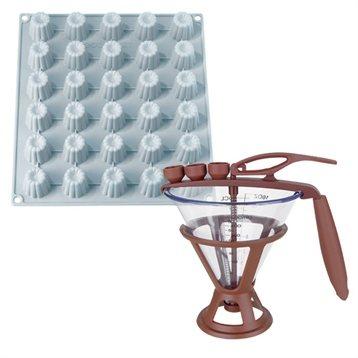 Lot Entonnoir à piston et Grande Flexi'plaque silicone 30 mini-canelés Mathon Lot Entonnoir à piston et Grande Flexi'plaque silicone 30 mini-canelés Mathon