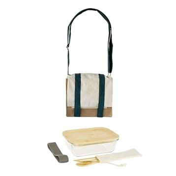 Set sac déjeuner avec bandoulière et lunch box avec 3 couverts en bambou Pebbly Set sac déjeuner avec bandoulière et lunch box avec 3 couverts en bambou Pebbly
