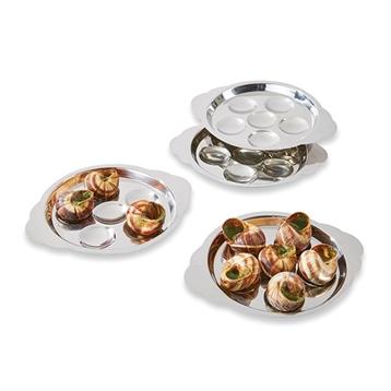 Set 4 assiettes à escargots 6 trous en inox Mathon Set 4 assiettes à escargots 6 trous en inox Mathon