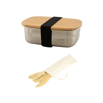 Lunch box inox et bambou et 3 couverts en bambou Lunch box inox et bambou et 3 couverts en bambou