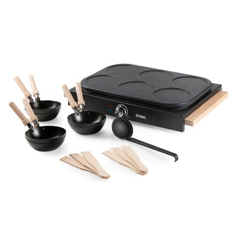 Appareil 2 en 1 mini-woks et mini-crêpes électrique 6 personnes 1000 W Domo Appareil 2 en 1 mini-woks et mini-crêpes électrique 6 personnes 1000 W Domo
