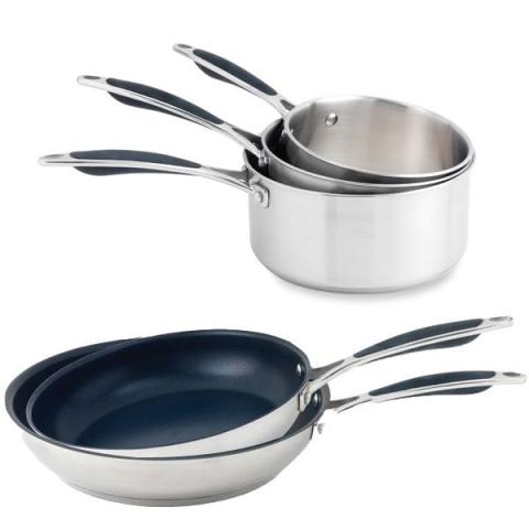 Batterie de cuisine 5 pièces Excell'Inox - 3 casseroles et 2 poêles Mathon Batterie de cuisine 5 pièces Excell'Inox - 3 casseroles et 2 poêles Mathon