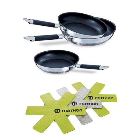 Batterie de cuisine poêles anti-adhérentes Rapid Cook 20, 24 et 28 cm et 3 feutrines Mathon