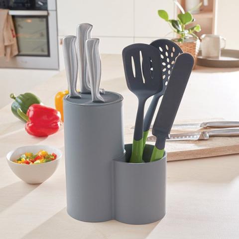 Bloc couteaux universel 2 en 1 avec porte-ustensiles gris Mathon Bloc couteaux universel 2 en 1 avec porte-ustensiles gris Mathon