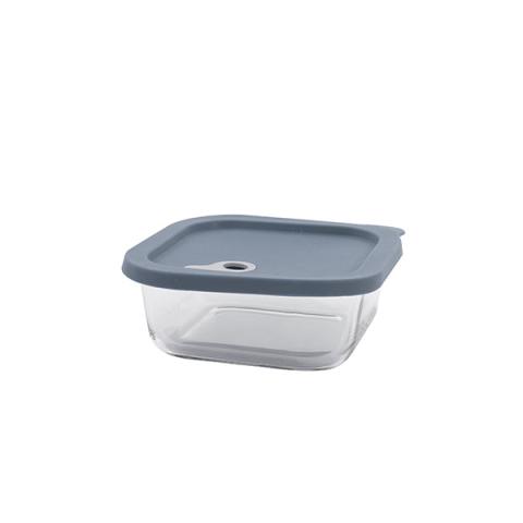 Boite carrée en verre avec couvercle en silicone bleu 720 ml Point Virgule Boite carrée en verre avec couvercle en silicone bleu 720 ml Point Virgule